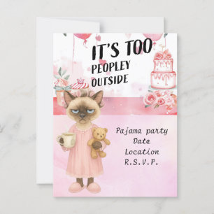 Cat is drinking coffee pyjama party postcard