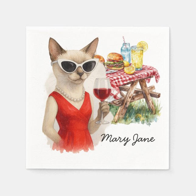 Cat is drinking wine Barbecue Party  Napkin (Front)