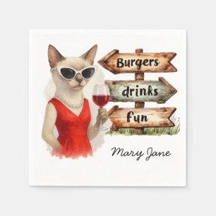 Cat is drinking wine Barbecue Party Napkin
