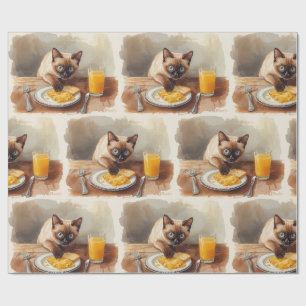 Cat is eating breakfast wrapping paper