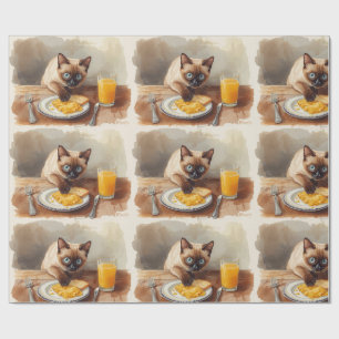 Cat is eating breakfast wrapping paper