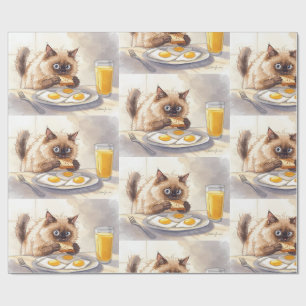 Cat is eating breakfast  wrapping paper