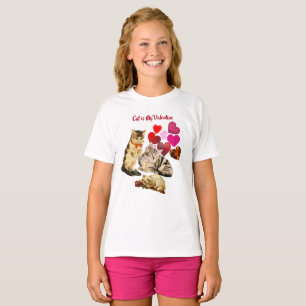 Cat is My Valentine Sweeping Heart Elegant Girls T-Shirt