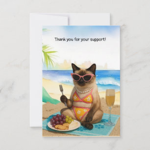 Cat is on the beach thank you card