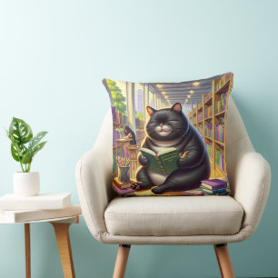 Cat is reading a book cushion