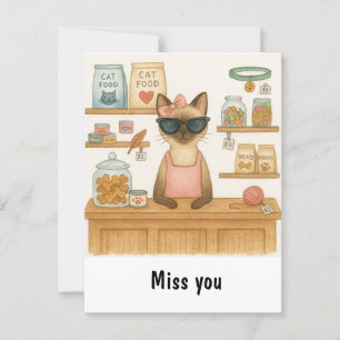 Cat is selling food at the pet shop postcard
