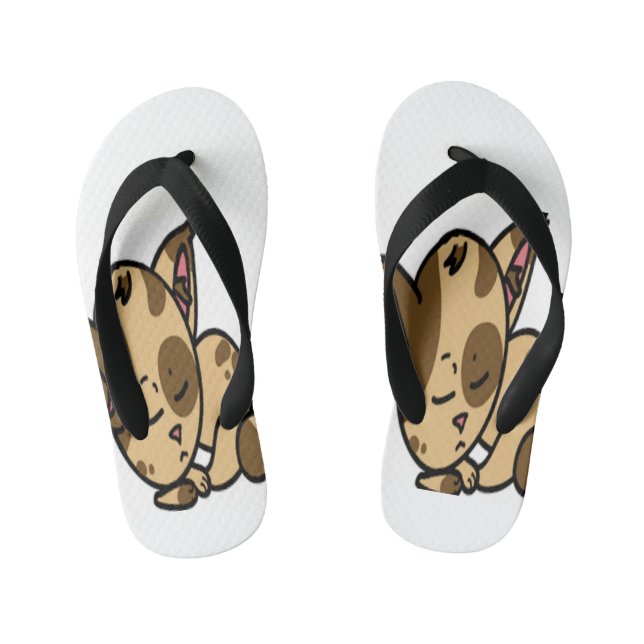 cat is sleeping kid's flip flops (Footbed)