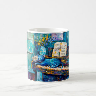 Cat is Sleeping on Piano Coffee Mug
