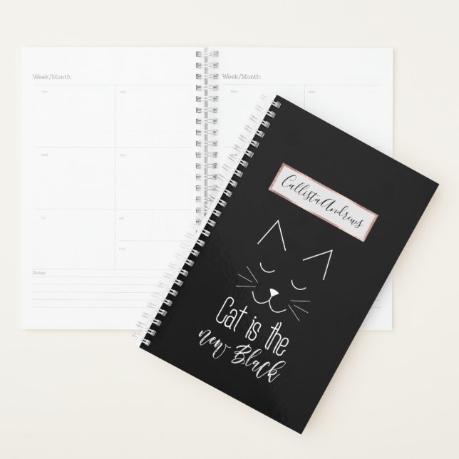 Cat is the New Black Quote Cute Black White Text Planner (Display)