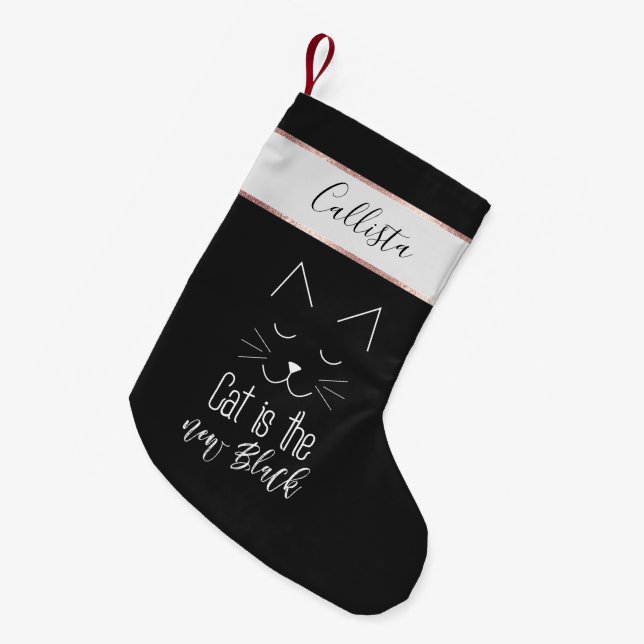 Cat is the New Black Quote Cute Black White Text Small Christmas Stocking (Front (Hanging))