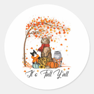 Cat It’s Fall Y’all Pumpkins Autumn Halloween Cat  Classic Round Sticker