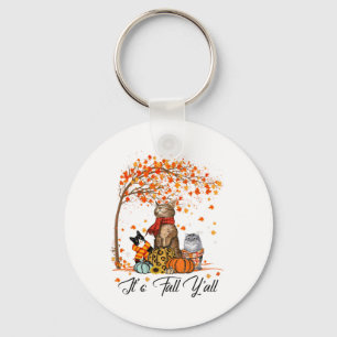 Cat It’s Fall Y’all Pumpkins Autumn Halloween Cat Key Ring