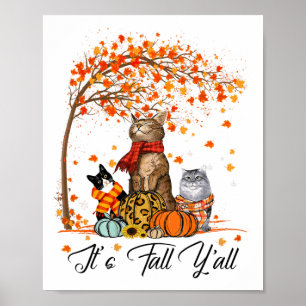 Cat It’s Fall Y’all Pumpkins Autumn Halloween Cat  Poster