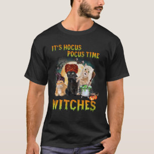 Cat It's Hocus Pocus Time Witches Funny Halloween T-Shirt