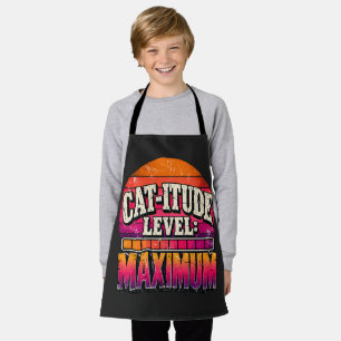 Cat-Itude Level Maximum Retro Sunset Typography Apron