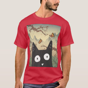 Cat Japanese Cherry Blossom Aesthetic Alt Cute Ani T-Shirt