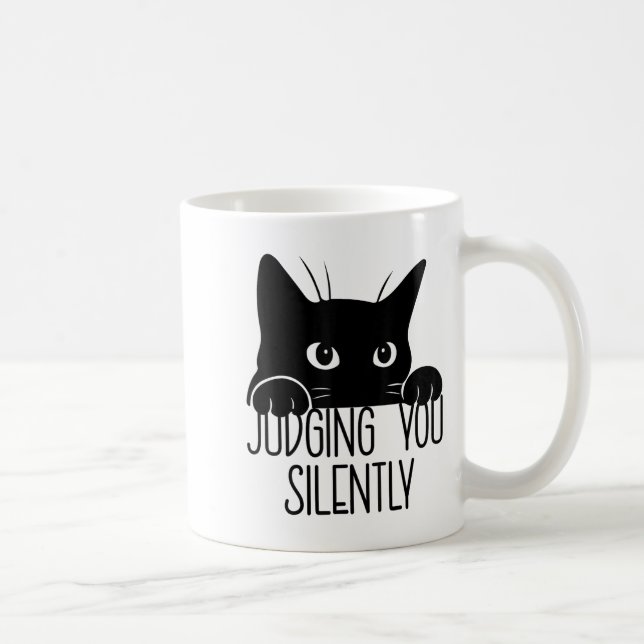 Cat Judging You Silently, Funny Black Cat Mum Dad  Coffee Mug (Right)
