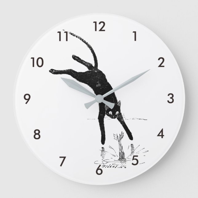 Cat Jumping into the Pond, Alexandre Steinlen Large Clock (Front)