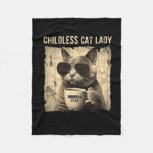 Cat Kamala 2024 Harris - Childless Cat Lady Vintag Fleece Blanket