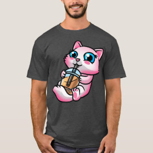 Cat Kawaii Drinking Bubble Tea Milk Boba Men Women T-Shirt