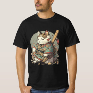 Cat Kawaii Style Samurai Anime Kitten Japanese  T-Shirt