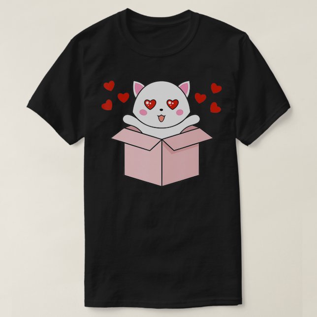Cat Kawaii Valentines Day Cute Kitten Heart VDay P T-Shirt (Design Front)