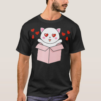 Cat Kawaii Valentines Day Cute Kitten Heart VDay P T-Shirt