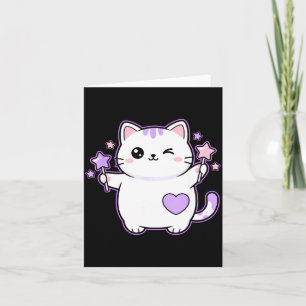 Cat Kawaii Winking Cat Magical Star Wand, Cute Cat Card