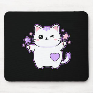 Cat Kawaii Winking Cat Magical Star Wand, Cute Cat Mouse Mat