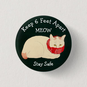 Cat Keeping 6 Feet Apart 3 Cm Round Badge