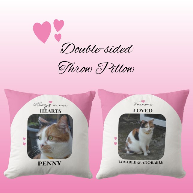 Cat Keepsake Pet 2 photos Memorial pink Cushion (Creator Uploaded)