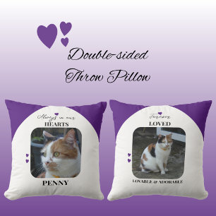Cat Keepsake Pet 2 photos Memorial purple Cushion