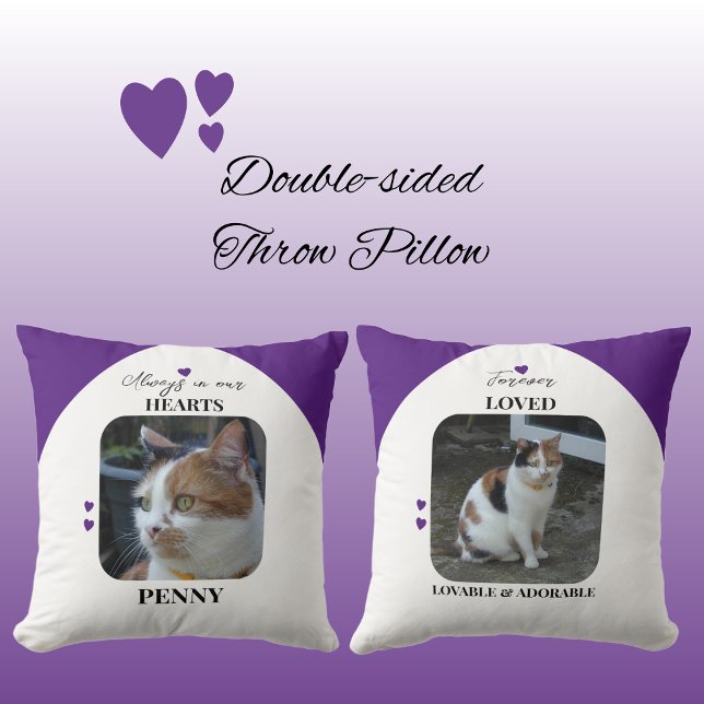 Cat Keepsake Pet 2 photos Memorial purple Cushion (Creator Uploaded)