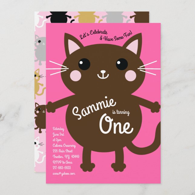 Cat Kid's Birthday Party Cute Kitty Invitation (Front/Back)