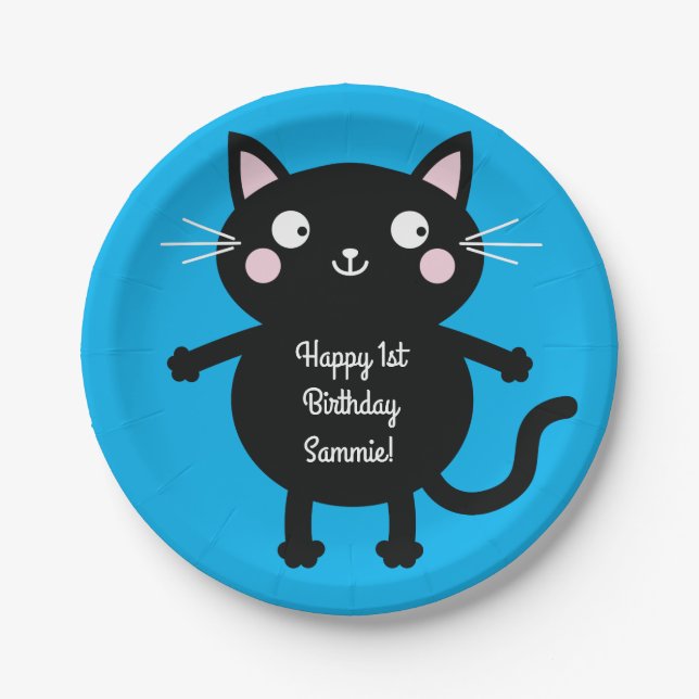 Cat Kid's Birthday Party Cute Kitty Paper Plate (Front)