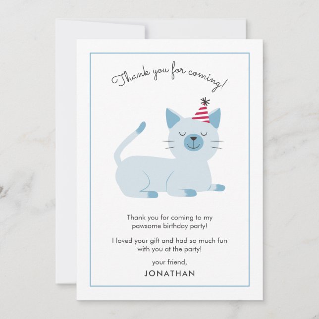 Cat Kids Birthday Party Cute Thank You Card (Front)