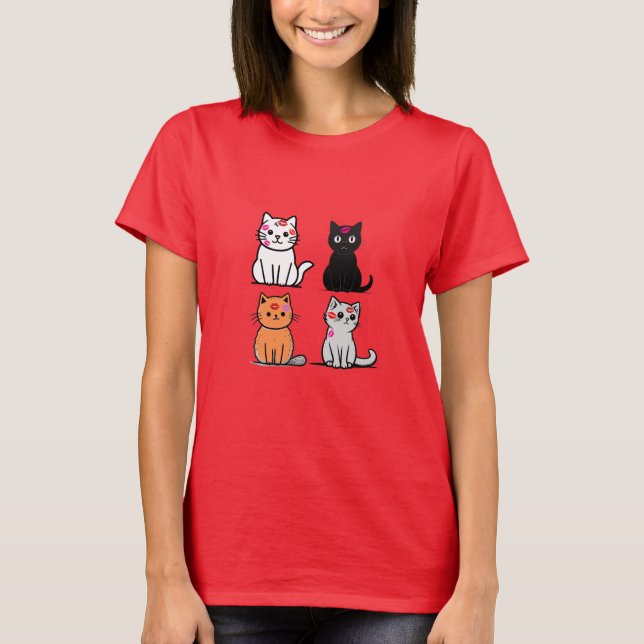 Cat Kisses - Cute Cat Lipstick Design T-Shirt (Front)