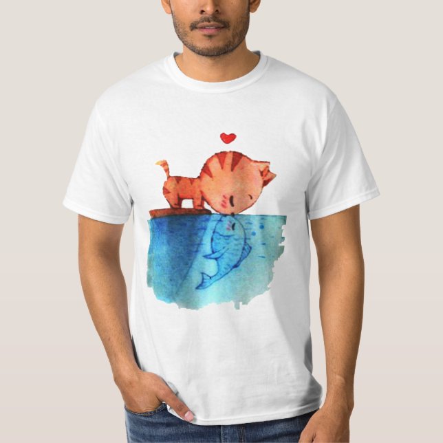 Cat Kissing Fish T-Shirt (Front)