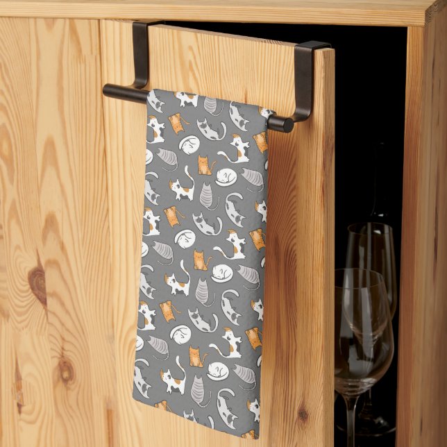 Cat Kitchen Towel (Grey) (Thirds Fold)