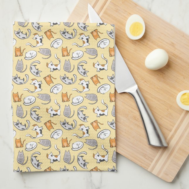 Cat Kitchen Towel (Yellow) (Quarter Fold)