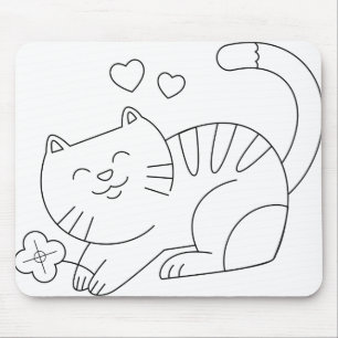 Cat Kitten Animal Feline Kitty Line Art Cut Out Mouse Mat