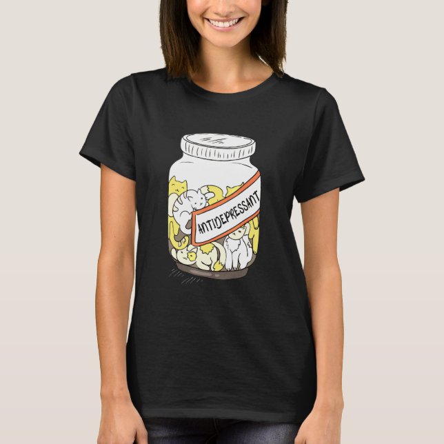 Cat Kitten Antidepressant Retro Forensics Theme T-Shirt (Front)