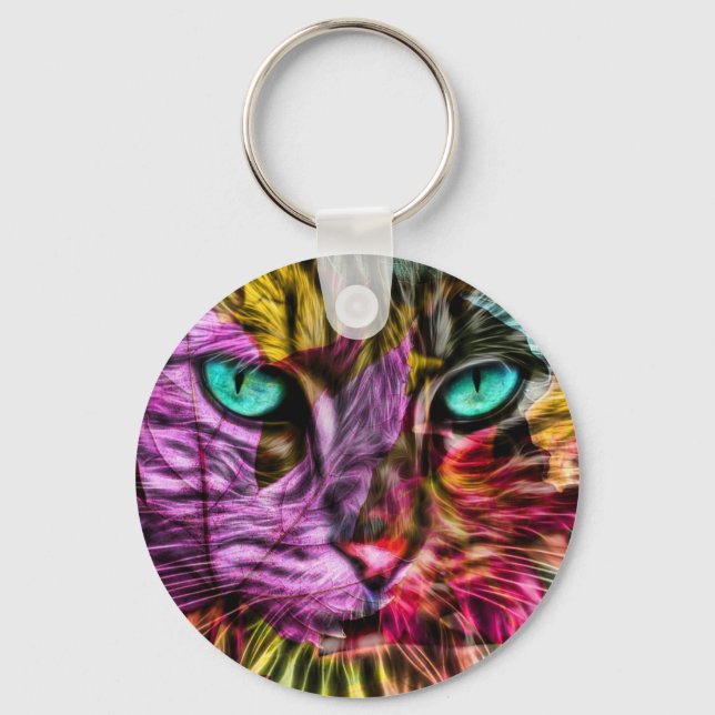 Cat Kitten Artsy Key Ring (Front)