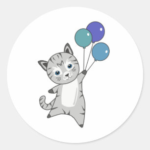 Cat Kitten Balloons Cute Animals Grey Cats Classic Round Sticker