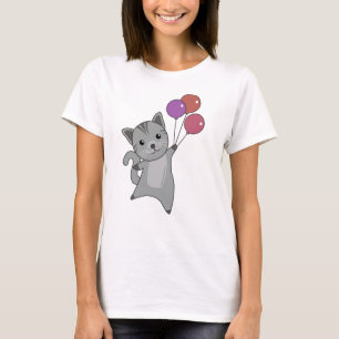 Cat Kitten Balloons Cute Animals Grey Cats T-Shirt