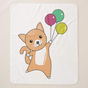 Cat Kitten Balloons Sweet Animals Red Orange Sherpa Blanket