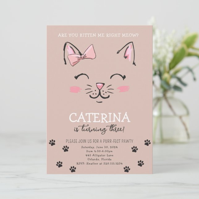 Cat Kitten Birthday Party Invite (Standing Front)