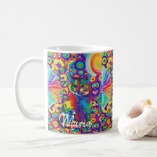 Cat Kitten Colourful Mug (With Donut)