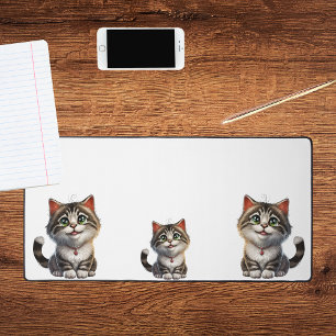 Cat kitten cute white brown desk mat