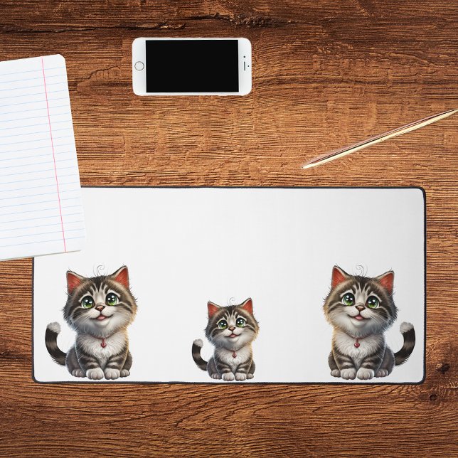 Cat kitten cute white brown desk mat (Creator Uploaded)